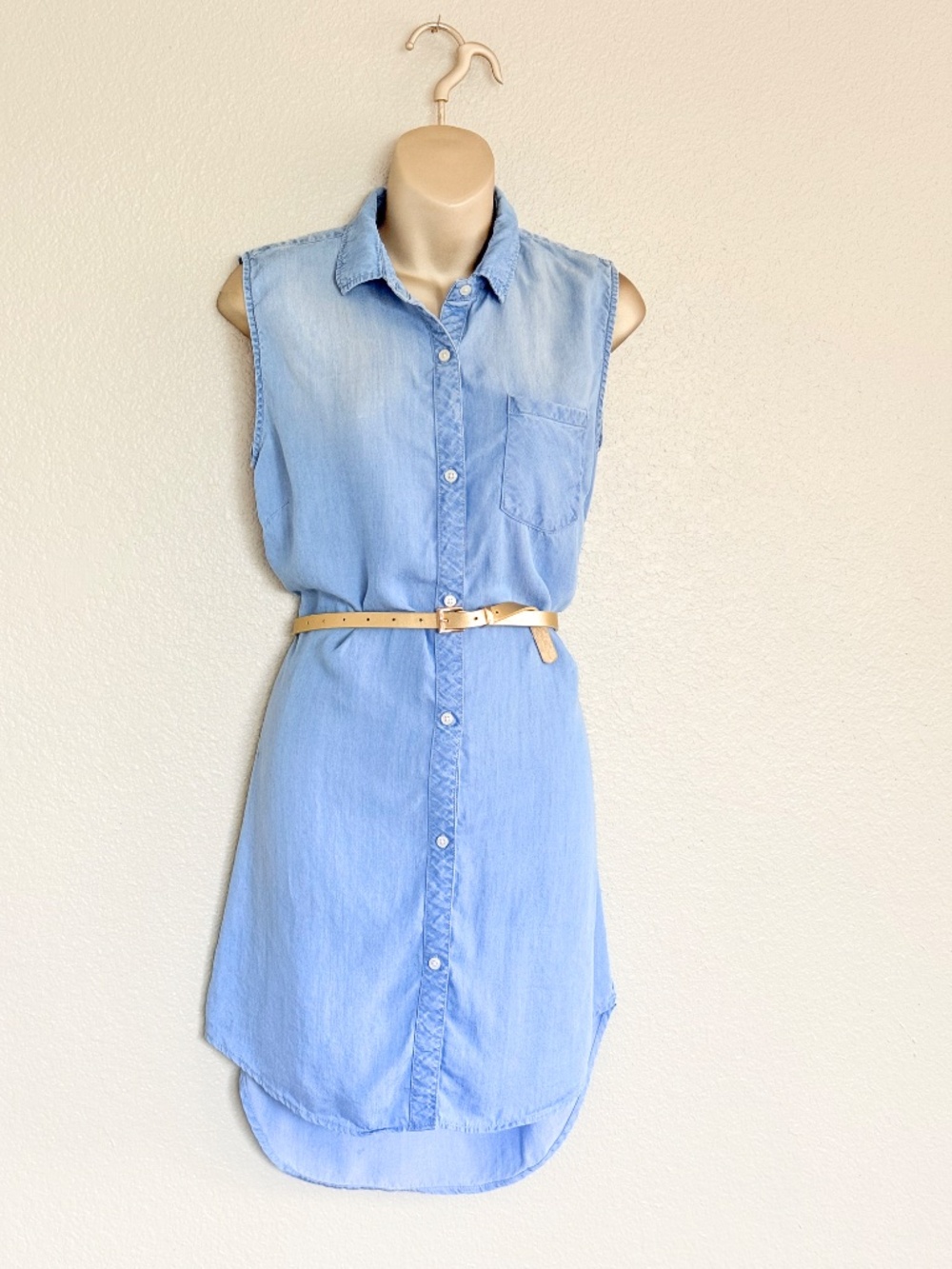 Rails Elizabeth Sleeveless Chambray Tencel Lyocell Button-Down Shirt Dress Sz S